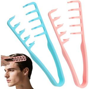 AYBUY 2 Pezzi Generico Pettine Texture Per Uomo, Strumento Volumizzante per Radici, pettine volumizzante con denti larghi Per Coprire le Cuciture, accessorio per la cura del parrucchiere (Rosa + Blu)