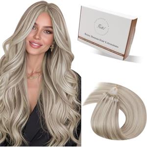 Hetto Extension Capelli Veri Microring Biondo dorato cenere chiaro & Biondo chiaro - Remy Capelli Umani Estensioni, Invisibile Adesive, Look Naturale per Uso Quotidiano 40g 50ciocche 30cm