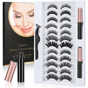 URAQTKit Ciglia Finte Magnetiche, 12 Paia Impermeabile Naturali con 2 Eyeliner, Riutilizzabili di Effetto 3D