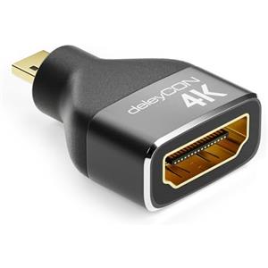 deleyCON Adattatore Micro HDMI Cavo di Accoppiamento Connettore 4K@60Hz / 2K@120Hz UHD 4096x2160 Alluminio HDMI 2.0 ARC HDR 3D VRR ALLM HDCP 18Gbps Nero