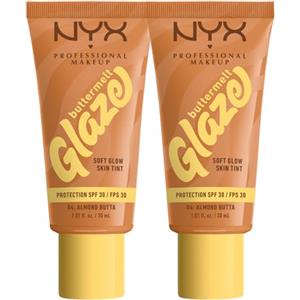 NYX Professional Makeup Buttermelt Glaze Fondotinta Illuminante 04 Almond Butta SPF 30 Coprenza Modulabile Incarnato Uniforme Luminoso Tenuta 12H Effetto Naturale - 2 Flaconi da 30ml