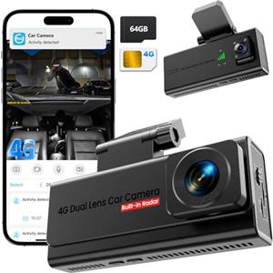UCOCARE Dash Cam Auto, UCOCARE 4G LTE Dashcam Auto senza WiFi, Telecamera per Auto con SIM, GPS, Visione 170°, Rilevamento Collisione/Moviment Radar, App Video in Diretta, Audio Bidirezionale, Include SD 64G