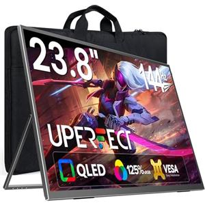 UPERFECT 24" 144Hz QLED Monitor Portatile, 2000:1, 125% sRGB, 400 Nits, Full HD 1080P, con HDMI e USB-C per laptop, Console di Gioco, Smartphone e mini PC, Secondo Schermo Esterno per Gaming e Lavoro