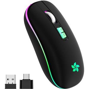 HOTLIFE Mouse Wireless Ricaricabile, Mouse Senza Fili Bluetooth con 3 DPI Regolabili, Silenzioso Mouse Senza Fili con Mini Ricevitore USB da 2,4 GHz per Laptop, Computer, MacBook, Windows(Nero)