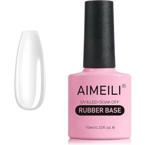 AIMEILI Clear Rubber Base Gel, Trasparente Semipermanente Smalto per Unghie, Elastic UV/LED Soak Off Nail Polish - Bello Denso e Autolivellante, 10ml