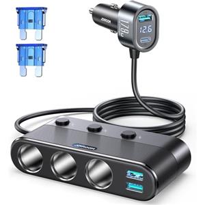 JOYROOM 【7 IN 1】JOYROOM 179W Sdoppiatore Presa Accendisigari per Auto,【PD30W & 3 Porte USB】Caricabatteria Auto USB C con Cavo 1m, 12V/24V Car Charger con voltmetro a LED, Splitter Multiplo per iPhone 17
