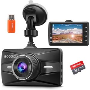 BOOGIIO Dash Cam Auto con 32G SD, BOOGIIO 1080P FHD Dash Cam Schermo IPS da 3 Pollici Grandangolo 170° Dashcam con WDR, G-Sensor, Monitoraggio del Parcheggio, Registrazione in Loop, Rilevamento del Movimento