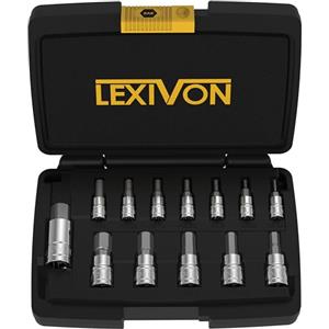LEXIVON Set di chiavi a bussola con punta SAE, per chiave dinamometrica, chiave a cricchetto e avvitatore a batteria, 13 pezzi da SAE 5/64" a 9/16", in lega di acciaio S2, in valigetta (LX-142)