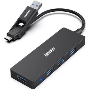 BENFEI Hub dati ultra piatto USB 3.0 a 4 porte, hub USB C con adattatore a 4 porte USB 3.0, splitter USB3.0 da 5 Gbps, compatibile con iPhone 15 Pro/Max MacBook Pro/Air 2023, iPad Pro iMac S23, XPS