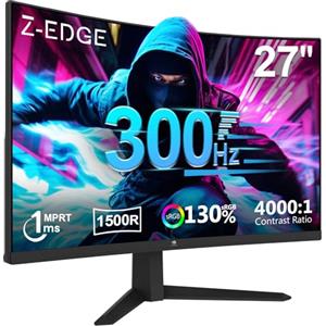 Z Z-Edge Z-Edge Monitor Gaming Curvo 27 pollici 300Hz (DP1.4 * 2), 1ms MPRT, FreeSync, FHD, 240Hz (HDMI2.0 * 2), Schermo PC LED 16:9, Inclinazione Regolabile, 4000:1, 1500R VA, VESA 100 * 100mm