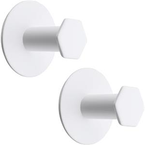SAYAYO Ganci Adesivi Ganci Portasciugamani in Acciaio Inox Gancio Accappatoio Bagno Bianco, Gancio Appendiabiti Autoadesivo Appendi Strofinacci Cucina Senza Foratura, 2 Pezzi