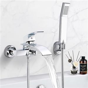 Hausharbor Miscelatore Vasca da Bagno Con Doccetta - Ottone Cromo, Rubinetto a Muro Cascata Con Flessibile Per Doccia