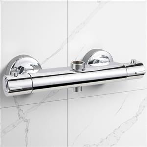 Hausharbor Rubinetto doccia miscelatore termostatico doccia, miscelatore termostatico doccia per bagno doccia cromato, miscelatore doccia termostatico con pulsante di sicurezza 38 °C (Due fori)