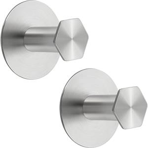 SAYAYO Ganci Adesivi Ganci Portasciugamani in Acciaio Inox Gancio Accappatoio Bagno Argento, Gancio Appendiabiti Autoadesivo Appendi Strofinacci Cucina Senza Foratura, 2 Pezzi