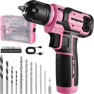 WORKPRO Cacciavite Elettrico a Batteria 8V, Trapano Avvitatore con Velocità Variabile, Luce LED, con 21 Accessori, Rosa