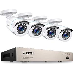 ZOSI 1080p Kit videosorveglianza, 8CH H.265+ DVR con 4X Telecamere di Sorveglianza per Esterno, 24 LED IR Visione Notturna, Rilevamento del Movimento, Avviso e-mail, Impermeabile IP66, NO HDD, Bianco