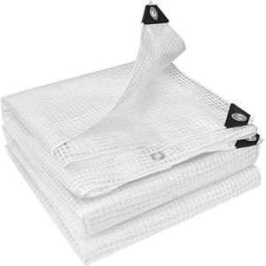 Outsunny Telone Impermeabile per Esterno 4x6m, Telo Impermeabile Esterno in PE Resistente agli Strappi con Occhielli Rinforzati, Copertura UV per Mobili da Giardino, Serre, Legna da Ardere, Bianco