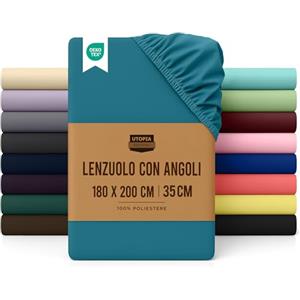 Utopia Bedding Lenzuolo con Angoli, Una Piazza - 180 x 200 cm - Blu Denim - Microfibra di Poliestere Spazzolato - Lenzuolo Sotto con Angoli Elasticizzato