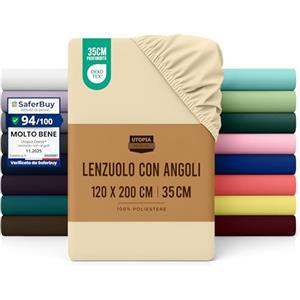 Utopia Bedding Lenzuolo con Angoli Una Piazza e Mezza Francese - 120x200cm - Beige - Microfibra Spazzolata - Lenzuolo Sotto con Angoli Elasticizzato