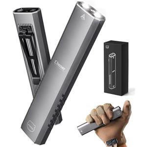 MIAOKE Torcia EDC ultra sottile ricaricabile 3000 lumen UV e LED bianco Combo Doppie fonti di luce Luce tascabile compatta per casa, esterno, emergenza, lavoro notturno, ciclismo-Chaser/Grigio