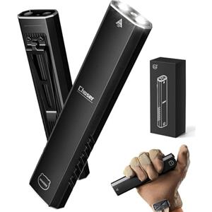 MIAOKE Torcia ricaricabile, ultrasottile EDC, 3000 lumen, combinazione di LED UV e bianchi, 2 sorgenti luminose, torcia a clip per casa, outdoor, emergenze, lavoro notturno, senza display, nero