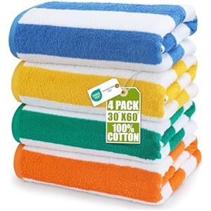 Utopia Towels - Grandi Asciugamani da Spiaggia/Piscina a righe Cabana (76 x 152 cm) - 100% cotone filato, morbidi e ad asciugatura rapida (set di 4 - Blu, Giallo, Verde e Arancione)
