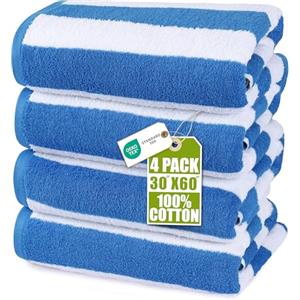 Utopia Towels - Grandi Asciugamani da Spiaggia/Piscina a righe Cabana (76 x 152 cm) - 100% cotone filato, morbidi e ad asciugatura rapida (set di 4 - Blu)