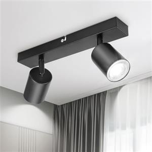 TaFiCo Plafoniere LED Soffitto a 2 Luci, Plafoniera Nera GU10, Faretti LED da Soffitto Orientabile Spot da Parete Interno per Cucina Soggiorno Camera da Letto Corridoio