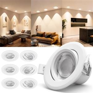 Aigostar Faretti LED da Incasso 5W 370 Lumen/ 3000K Luce Bianco Caldo/Orientabili a 30°/ per Cartongesso/Foro Incasso Ø70-75 mm/ 220-240V/ Set di 6