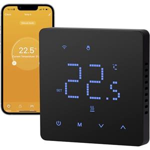 BEOK CONTROLS Beok Termostato WiFi per caldaia, programmazione giornaliera, controllabile tramite Tuya o Smart Life, compatibile con Alexa e Google Assistant, controllo vocale, 230 V, termostato da incasso nero.