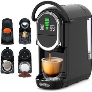 CAFELFFE Macchina da caffè multifunzione 4 in 1 con infusione a caldo e a freddo, 7 livelli d'acqua regolabili e controllo della temperatura, per cialde Nes, DG, ESE da 44 mm e polvere di caffè, nero