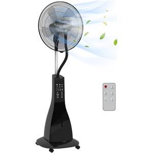 HOMCOM Ventilatore Nebulizzatore con Serbatoio 3L, Timer, 3 Modalità e 3 Velocità, Ventilatore a Piantana con Telecomando in Metallo e ABS, 44.5x38.5x120 cm, Nero