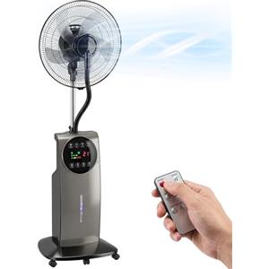 HOMCOM Ventilatore Nebulizzatore Serbatoio 3.1L, 3 Modalità, 3 Velocità, Antizanzare, Ventilatore a Piantana, Ruote, Oscillazione 70°, Inclinazione 10°, Timer 12h, Display LED, Telecomando, 90W, 138cm