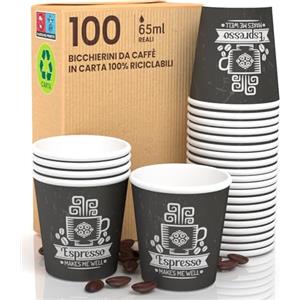 Eurocali 100 Bicchierini in Carta per caffè 65ml CuzcoCUP Bicchieri Ecologici Biodegradabili Monouso Piccoli Asporto Bevande Calde