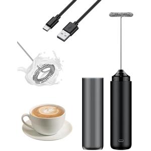 Pawfly Frullatore Latte Ricaricabile a Bacchetta 3 Velocità Regolabile con Supporto e 2 Fruste Inox Rimovibili Miscelatore Elettrico per Cappuccino e Caffè Latte