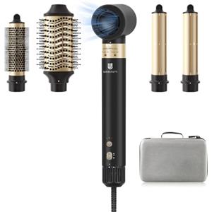 webeauty 6 in 1 Asciugacapelli & Air Styler, 110,000GIRI/MIN, 30M/S, 1400W Phon Capelli Ad Alta Velocità, 500 Milioni Di Ioni Phon Con Spazzola Asciugacapelli, Air Arricciacapelli Automatico, Nero