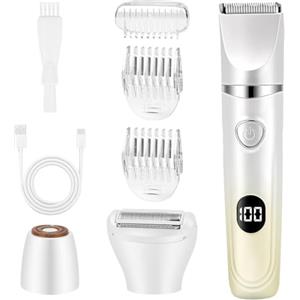 AYBUY Rasoio elettrico per donna, 3-in-1 Depilatore Corpo Donna, 3 Testine e 3 Pettini GuidaIndolore Rasoio Parti Intimer Impermeabile IPX6 per Viso, Bikini, Gambe, Led Display, Arancione sfumato