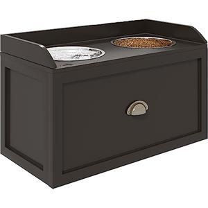 PawHut Ciotole per Cani Rialzate in Acciaio Inox, Portaciotole per Cani in Legno con Cassetto Portaoggetti per Cane Grande, 60x30x36 cm, Marrone