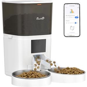 PawHut Distributore Automatico Cibo Gatti 6L WiFi 2.4G, Dispenser Crocchette Gatto App Controllo con Timer, 1-10 Pasti al Giorno, Registratore 10s, 2 Ciotole in Acciaio Inox, per Cani Media e Piccolo