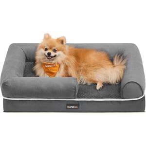 Feandrea Cuccia per Cani Ortopedica, Letto Divano per Animali, Imbottitura Morbida, Bordi Rialzati, Copertura Sfoderabile e Lavabile, 76 x 51 x 18 cm, Fondo Antiscivolo, Grigio Chiaro PGW074G02