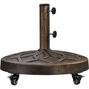 Yaheetech Base per Ombrellone Rotonda Esterno con Ruote e Manopola, Autopeso in Resina e Metallo Supporto 21 kg per Pali da Ø38mm e Ø48mm per Terrazza Balcone Giardino Spiaggia, Bronzo