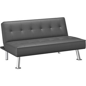 Yaheetech Divano Letto in Finta Pelle Reclinabile con Seduta Imbottita Convertibile in Letto 105° - 180° Mobile Regolabile da Soggiorno Salotto Stanza Ospiti Arredamento per Riposo Grigio