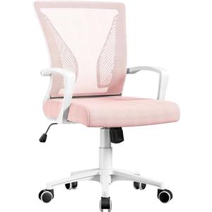 Yaheetech Sedia da Ufficio Scrivania Ergonomica Lombare in Rete Traspirante Reclinabile Altezza Regolabile Girevole con Braccioli e Ruote Portata 136 kg Rosa