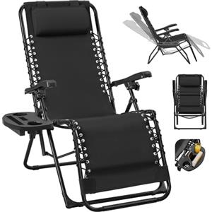 Yaheetech Sedie a Sdraio Pieghevoli a Gravità Zero con Vassoio Rimovibile Poltrona Relax per Piscina Giardino Esterno Spiaggia Nero