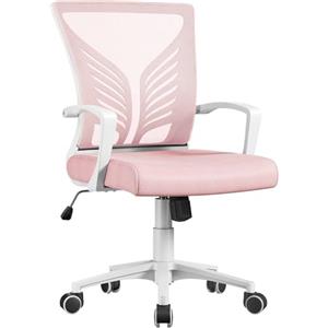 Yaheetech Sedia da Scrivania Ufficio Ergonomica a Rotelle Girevole Reclinabile in Rete Traspirante con Braccioli Altezza Regolabile Portata 136 kg Rosa