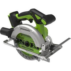 GreenWorks Sega circolare a batteria Greenworks 24 V senza spazzole da 165 mm, 5.000 giri/min, lama da 20 mm, profondità di taglio regolabile 45°/90°, luce LED, senza batteria e caricabatteria CRG404