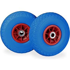 Relaxdays Ruota per carrello a mano, 2 ruote in gomma per carriola, 3,00-4 «D, per asse da 20 mm, blu-rosso
