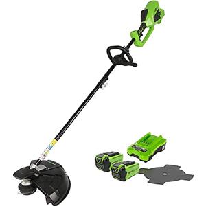 Greenworks 40V Decespugliatore a Batteria con motore Brushless, Imbracatura, Altezza Regolabile, Ampiezza Taglio 40cm, Filo Nylon 2mm, Lama 25cm, 2 Batterie 40V e Caricabatterie GD40BCK2X