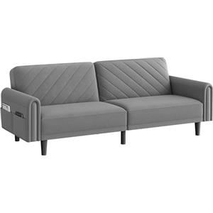 Yaheetech Divano letto largo 200 cm, divano 2/3 posti con funzione sonno, divano letto con 3 angoli regolabili, ideale per soggiorno, grigio scuro