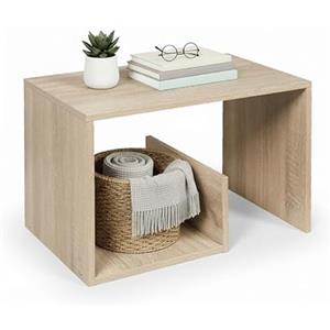 Baroni Home Tavolino da Caffè Moderno da Salotto, Tavolino Laterale per Divano, Tavolo Effetto Legno Naturale Design Minimal per Soggiorno e Camera, 36x38x59 cm